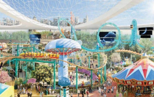 Though centered around a mall, the proposed American Dream Miami would also have a Ferris wheel, roller coaster, and 500-foot-tall observation tower. Most of it would be enclosed by a dome shown here in the artist’s rendering of the theme park. Proposed for Northwest Miami-Dade County, the project comes from the developer behind Minnesota’s Mall of America